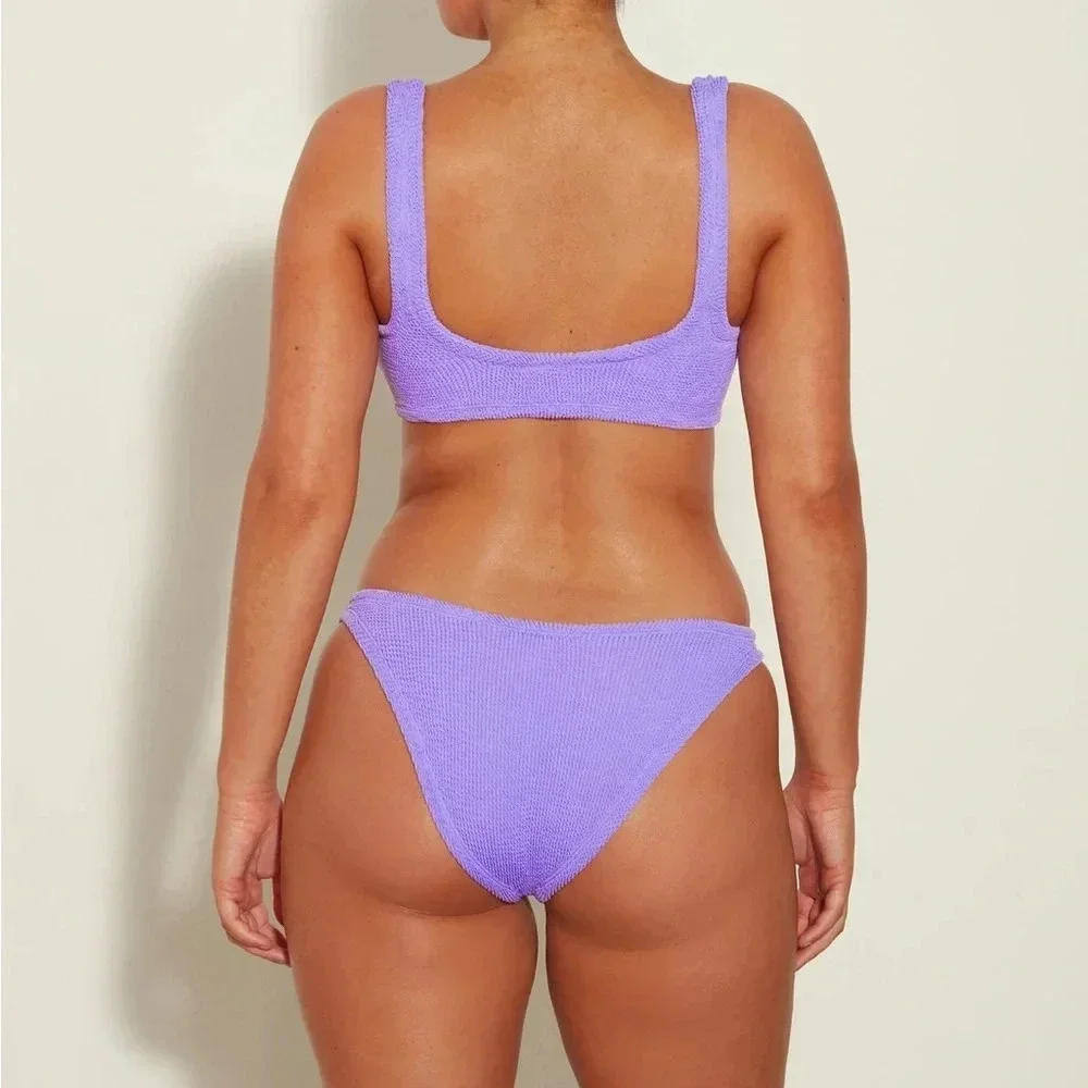 Hunza G Bikini Set Xandra Lilac Purple Swimwear Swimsuit Crinkle One Size